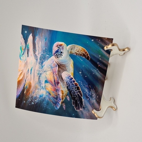 4x4 Sea Turtle Swimming Aquatic Ocean Sealife Watercolor Oil‎ Painting Art Print - Picture 6 of 6